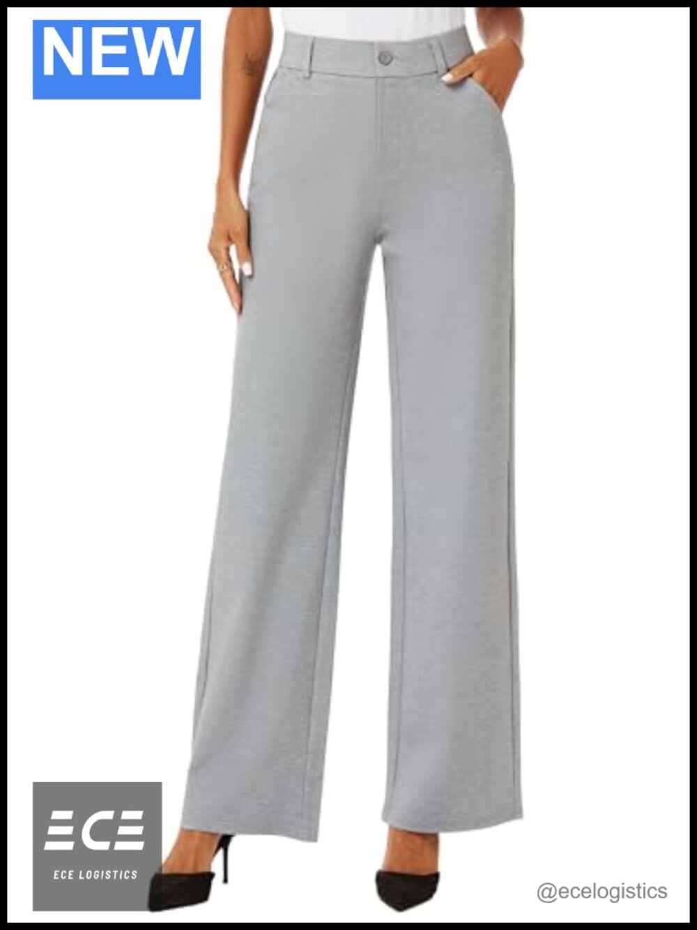 High Waist Wide Leg Dress Pants Slacks Trousers Pockets